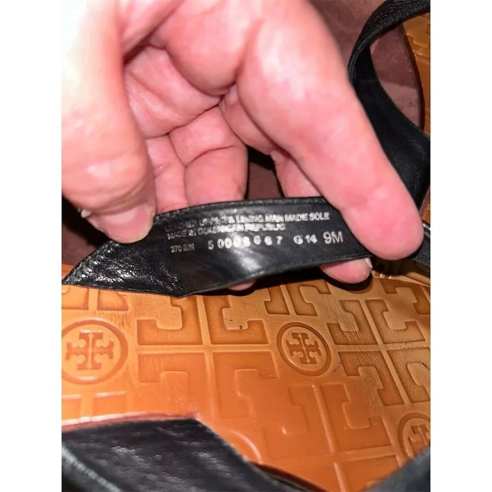 Tory Burch Women's Thora Black Leather Thong Sandals Size 9